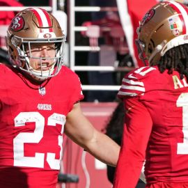 San Francisco 49ers running back Christian McCaffrey and wide receiver Brandon Aiyuk