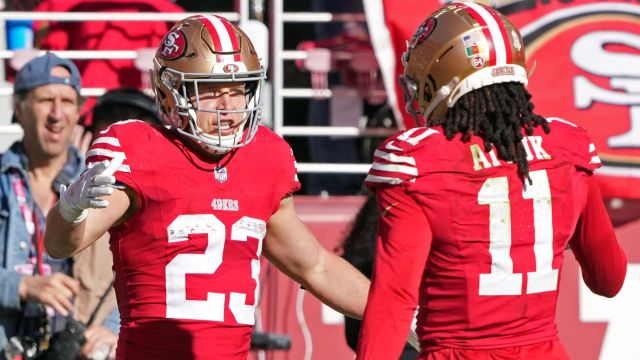 San Francisco 49ers running back Christian McCaffrey and wide receiver Brandon Aiyuk