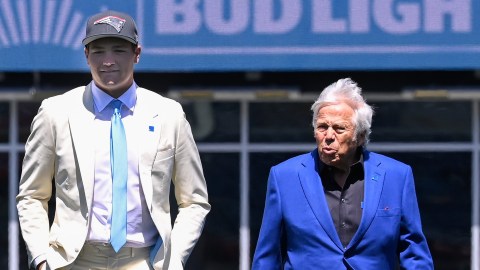 New England Patriots quarterback Drake Maye, owner Robert Kraft