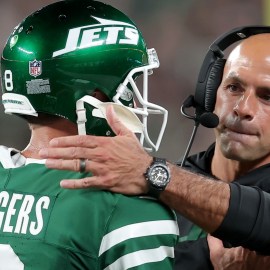 New York Jets quarterback Aaron Rodgers, head coach Robert Saleh