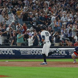 New York Yankees outfielder Aaron Judge and Boston Red Sox reliever Cam Booser