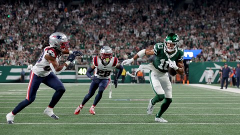 New England Patriots safety Kyle Dugger and cornerback Alex Austin, and New York Jets wide receiver Allen Lazard