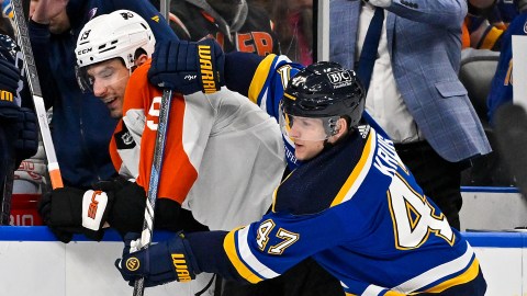 Philadelphia Flyers forward Garnet Hathaway and St. Louis Blues defenseman Torey Krug