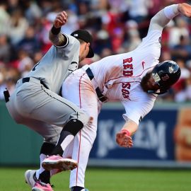 Chicago White Sox shortstop Jacob Amaya and Boston Red Sox shortstop Trevor Story