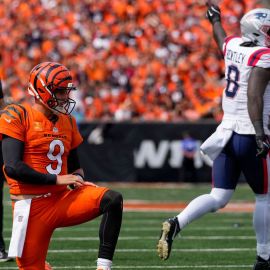 Cincinnati Bengals quarterback Joe Burrow and New England Patriots linebacker Ja'Whaun Bentley