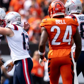 New England Patriots teammates Joey Slye, Bryce Baringer and Austin Hooper and Cincinnati Bengals safety Vonn Bell