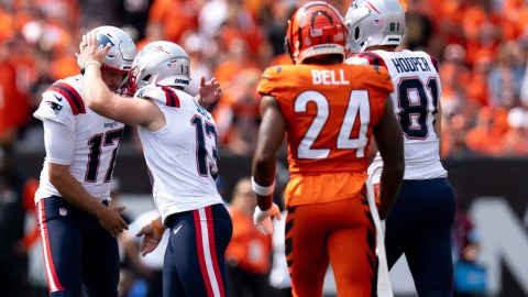 New England Patriots teammates Joey Slye, Bryce Baringer and Austin Hooper and Cincinnati Bengals safety Vonn Bell