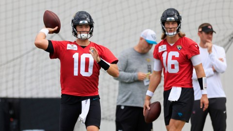 Jacksonville Jaguars quarterbacks Mac Jones, Trevor Lawrence