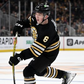 Boston Bruins defenseman Mason Lohrei