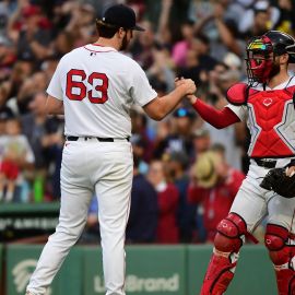 Boston Red Sox pitcher Justin Slaten and catcher Connor Wong