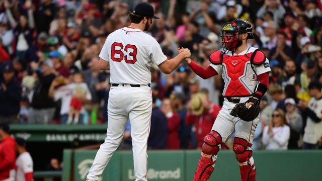 Boston Red Sox pitcher Justin Slaten and catcher Connor Wong