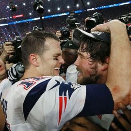 New England Patriots center David Andrews and former quarterback Tom Brady