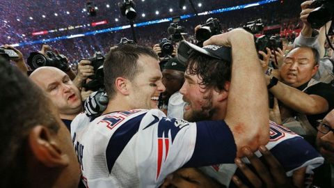 New England Patriots center David Andrews and former quarterback Tom Brady