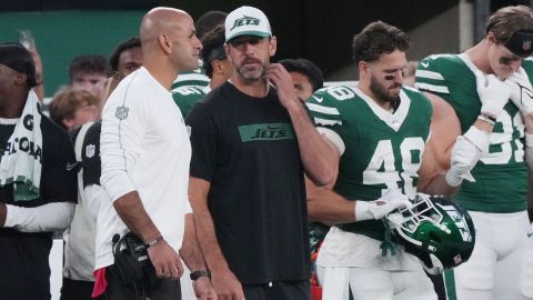 New York Jets quarterback Aaron Rodgers and NFL coach Robert Saleh