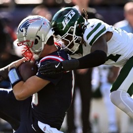 New England Patriots quarterback Drake Maye, New York Jets linebacker Jamien Sherwood