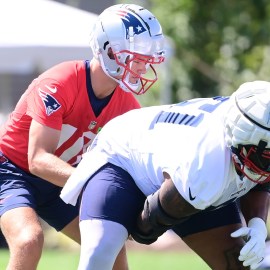 New England Patriots quarterback Drake Maye, Nick Leverett