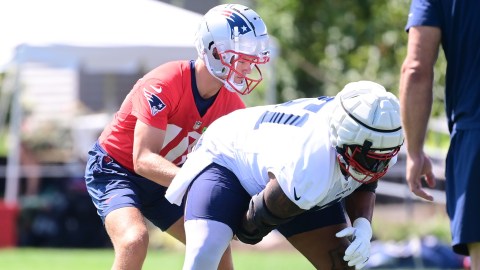 New England Patriots quarterback Drake Maye, Nick Leverett