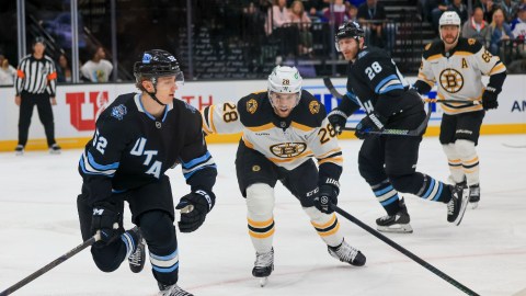 Boston Bruins forwards Elias Lindholm and David Pastrnak and Utah Hockey Club defensemen Vladislav Kolyachonok and Ian Cole