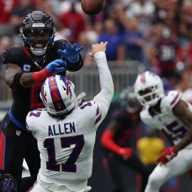 Buffalo Bills quarterback Josh Allen, Houston Texans linebacker Azeez Al-Shaair