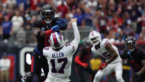 Buffalo Bills quarterback Josh Allen, Houston Texans linebacker Azeez Al-Shaair