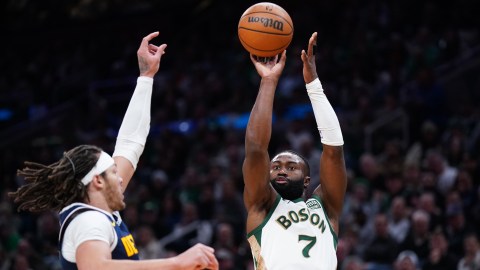 Boston Celtics guard Jaylen Brown and Denver Nuggets forward Aaron Gordon