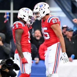 New England Patriots wide receiver Kayshon Boutte, tight end Hunter Henry