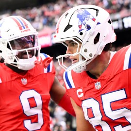 New England Patriots wide receiver Kayshon Boutte and tight end Hunter Henry