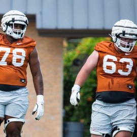 Texas A&M offensive linemen Kelvin Banks Jr. and Patrick McBroom