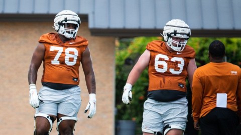 Texas A&M offensive linemen Kelvin Banks Jr. and Patrick McBroom