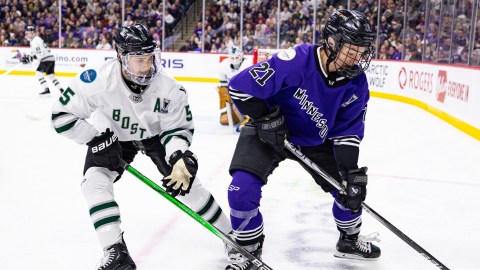 Boston Fleet defender Megan Keller and Minnesota Frost forward Liz Schepers