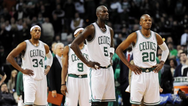 Former Boston Celtics teammates Paul Pierce, Kevin Garnett and Ray Allen