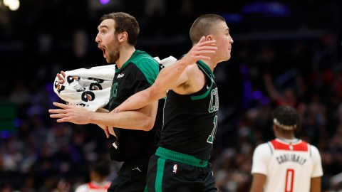 Boston Celtics teammates Payton Pritchard and Luke Kornet