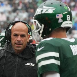 NFL coach Robert Saleh and New York Jets quarterback Aaron Rodgers