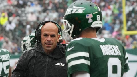 NFL coach Robert Saleh and New York Jets quarterback Aaron Rodgers