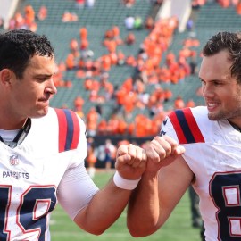 New England Patriots tight end Hunter Henry, long snapper Joe Cardona