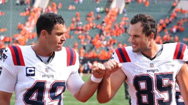 New England Patriots tight end Hunter Henry, long snapper Joe Cardona