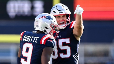 New England Patriots tight end Hunter Henry, wide recevier Kayshon Boutte