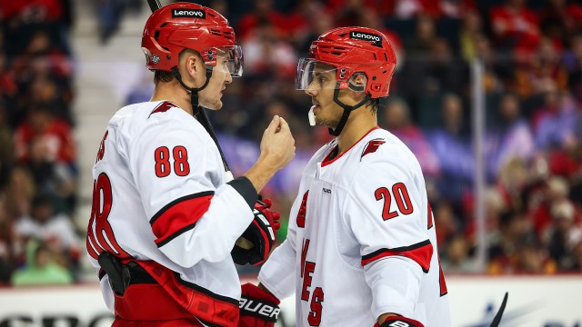 Carolina Hurricanes forwards Sebastian Aho and Martin Necas