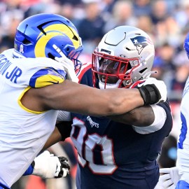 New England Patriots defensive tackle Christian Barmore and Los Angeles Rams offensive tackle Warren McClendon Jr.