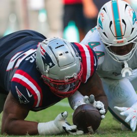 New England Patriots offensive tackle Demontrey Jacobs, Miami Dolphins linebacker Chop Robinson