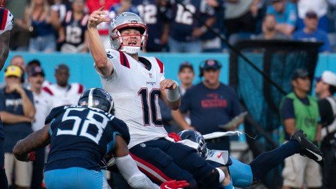 New England Patriots quarterback Drake Maye