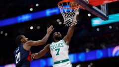 Boston Celtics guard Jaylen Brown and Washington Wizards center Alex Sarr