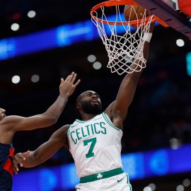 Boston Celtics guard Jaylen Brown and Washington Wizards center Alex Sarr