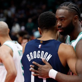 Boston Celtics guard Jaylen Brown and Washington Wizards guard Malcolm Brogdon