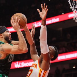 Boston Celtics forward Jayson Tatum and Atlanta Hawks forward Onyeka Okongwu