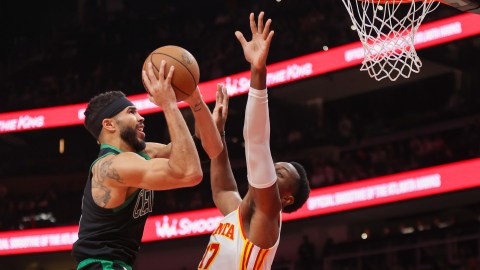 Boston Celtics forward Jayson Tatum and Atlanta Hawks forward Onyeka Okongwu