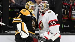 Boston Bruins goalie Jeremy Swayman and Ottawa Senators goalie Linus Ullmark