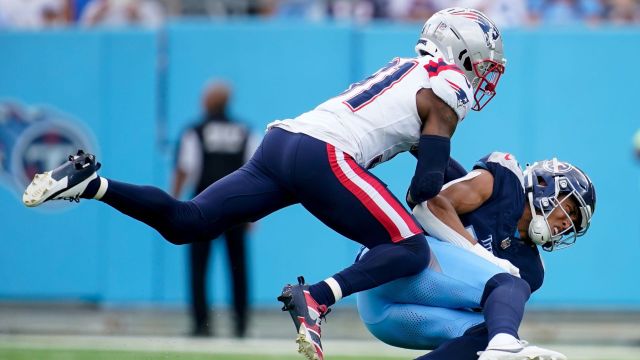 New England Patriots defensive back Jonathan Jones and Tennessee Titans wide receiver Nick Westbrook-Ikhine