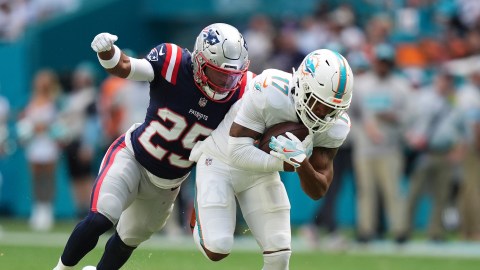 New England Patriots cornerback Marcus Jones, Miami Dolphins wide receiver Jaylen Waddle