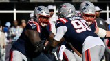 New England Patriots offensive lineman Mike Onwenu and defensive lineman Christian Barmore